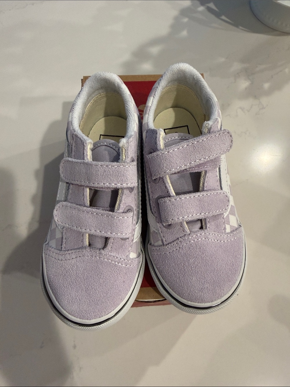 NWT! Vans Kids Lavender Suede Velcro Sneakers
